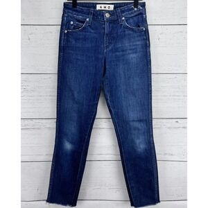 Amo Jeans Stix Crop Eclipse Mid Rise Blue Dark Wash Ankle Skinny Raw Hem Size 25